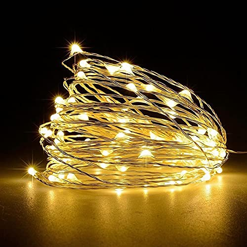 Jsdoin Lucine Led Decorative a Batteria,10M 100LED Filo Luci Natale Led, Fairy Lights, Lucine Decorative per Camera Natale Interni e Esterni,Casa, Feste, Matrimonio (1 Pezzi, Bianco caldo)