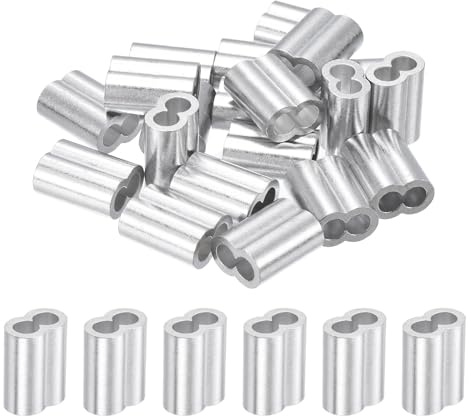 sourcing map Aluminium-Crimpschlaufenhülse, Doppelhülse für Drahtseil, Kabelleitung, 3/16 Zoll, 5 mm, Silber, 20 Stück