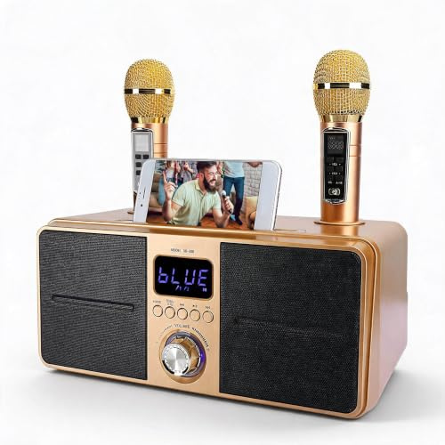 Dpofirs Karaoke Maschine für Familien, Hochwertiges Sound Kit, Disco Lautsprecher, Integriertes Karaoke Mikrofon, Kabellose Live Audiokarte, Bluetooth Karaoke Lautsprecher (Gold)