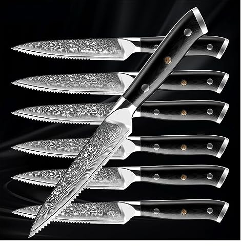 LIUJOU Ensemble de couteaux à Steak damas, japon VG10 acier noir G10 manche couteau de cuisine occidentale, couteau à viande de dîner de Restaurant à domicile