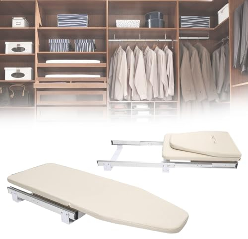 Tabla De Planchar Oculta, Plegable, Retráctil Compacta, Rotación De 180°, Tabla De Planchar Pequeña De Mesa, Capacidad De Carga De 100 Libras,Beige