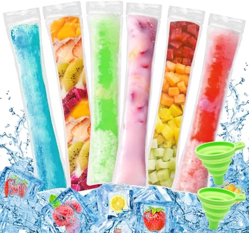 Joycabin 200 Stück Popsicle Taschen Popsicle Taschen Popsicle Formen Beutel BPA-Frei Ice Pop Pouch mit 2 Trichter DIY Popsicle Formen für Joghurt, Saft, Eisbonbons, Eiscreme, Gastgeschenke