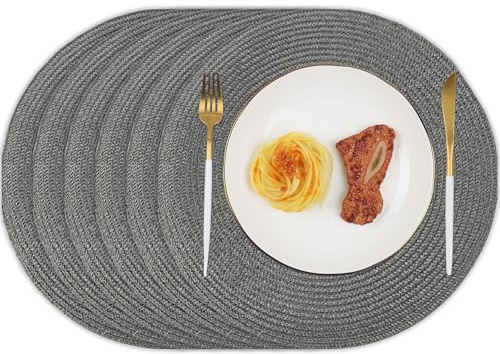 Homcomodar Tischsets Rund 6PCS Schwarz Platzsets Abwaschbar 34cm Platzdeckchen Hitzebeständigem Tisch Tischsets für Küche Abendessen(Dunkelgrau)