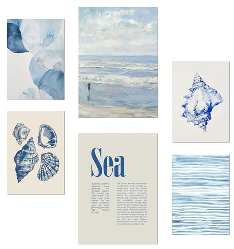 Nacnic-Set mit 6 Postern Illustrationen Marine, Blau, Meer und Sommer Designillustrationen zur Dekoration der Wände Ihres Zuhauses. Räume A3 & A4 Rahmenlos