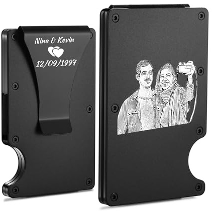 OTXIXTO Herren Kartenhalter Brieftasche mit Geldklammer Gravur Foto/Text Minimalistische Schlank Geldbörse mit RFID Blockieren Kreditkartenhalter mit Geldklammer Brieftasche für Männer Vatertag - B1