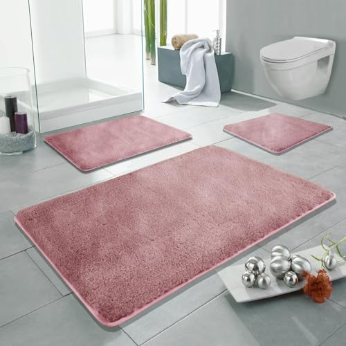 Linden Berg Badematte Hellrosa 70 x 120 cm - Rutschfester Badteppich - Mikrofaser - TPR-Rücken - Oekotex Zertifiziert - Saugfähig - Schnell Trocknend - Waschbar - Pflegeleicht