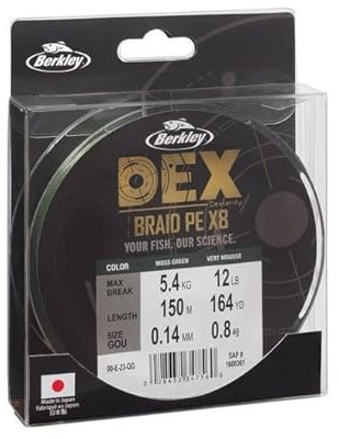 Berkley Dex Braid x8 Geflochtene Angelschnur, 4,5 kg, Moosgrün, 8 Stränge, gebrauchte Angelschnur, Angelrute