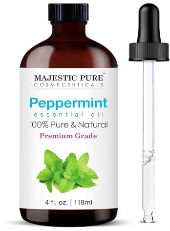MAJESTIC PURE Peppermint Essential Oil with Glass Dropper | 100% Pure and Natural Peppermint Oil | Premium Grade Essential Oils for Diffusers, Skin, Aromatherapy, Massage | 118 ml