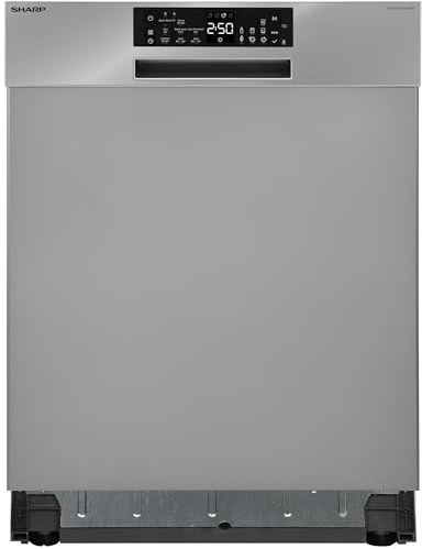 SHARP QW-NA25GU44BS-DE unterbaufähiger Geschirrspüler mit Besteckschublade (60cm), (14 Gedecke, EEK B), (8 Programme, AquaStop), Silber