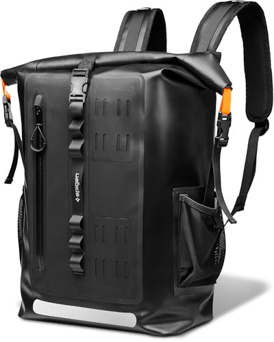 Spigen Aqua Shield vattentät ryggsäck, IPX6-klassificering, kompatibel med bärbara datorer upp till 16, ventilerande ryggpanel, mångsidig väska för resor, camping och utomhusbruk – Svart