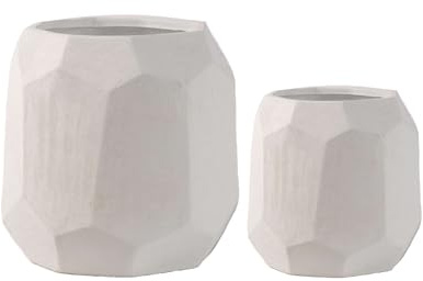 Olly & Rose Leon geometriska keramiska växtkrukor set 2 – vit 22 cm och 17 cm diameter stora växtkrukor utomhus och inomhus – vita planterare – blomkrukor