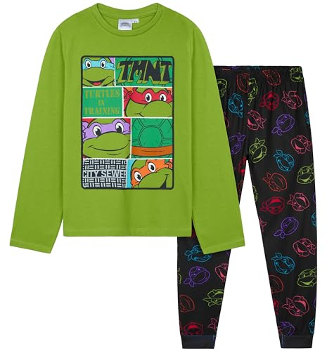 Get Trend Tortue Ninja Pyjama Enfant Garçon 4-12 Ans, Loungewear Set avec Haut Long Manche et Pantalon, Cadeau Vêtement de Nuit (9-10 Ans, Vert TMNT)