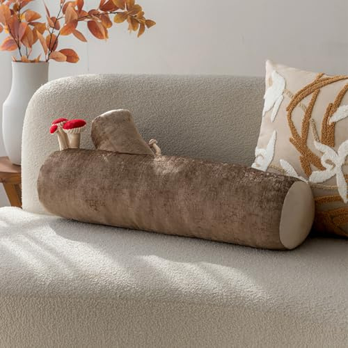 Shapeazy Mushroom Tree Log Pillow - Long Cylinder Decorative Throw Pillow for Couch, Sofa & Bed, Modern Chic Nature-Themed Pillow, Woodland Stump Accent Pillow for Living Room, Nursery, Home Decor