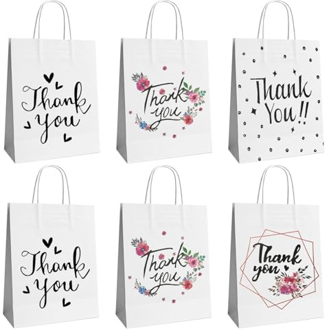 6 Stück Dankeschön-Geschenktüten | Kleine Geschenktüten im Multipack | Partytüte | Mini-Geschenktüten aus Papier mit Henkeln für Kinderpartys Muttertag Lehrer Freunde Geburtstagsfeiern Hochzeiten