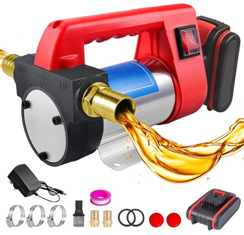 Cordless Electric Diesel Transfer Pump, Fuel Transfer Pump Oil Pump Car Battery Fuel Powered Kit, 50L/min, 260W, 4200rpm, 2000mah Self Priming Portable, for Tractor Caravan with Sealing Rubber Rings