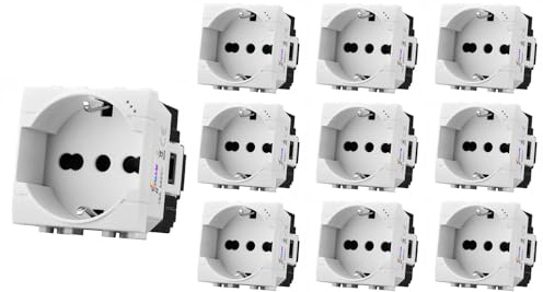 Di Tutto Per Tutti® - Set 10 Prese Elettriche da Muro Compatibili con BTicino Living International e Living Light - Bipasso 10/16A e Schuko Universale 2P+T 250V da Incasso (10 X Schuko, Bianco)