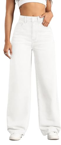 Mars power Straight Leg Jeans for Women,High Waisted Wide Leg Loose Stretchy Boyfriend Denim Pants Baggy Jeans for Women (White, L)