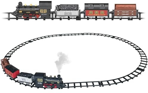 Dampflok-Set für Kinder, elektrische Eisenbahn mit Licht, Sound und realistischem Raucheffekt, 4 Meter Gleis mit Lokomotive und 3 Waggons, über 36 m