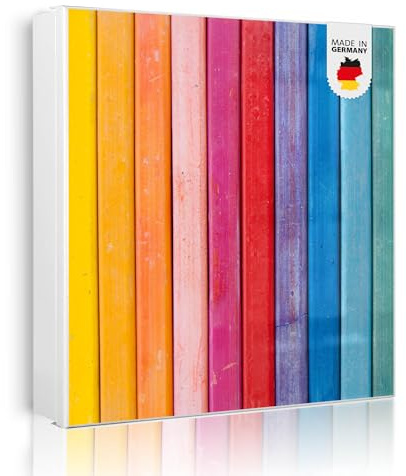 banjado Großer Schlüsselkasten Metall - Schlüsselbox 30x30cm beschreibbarer mit 32 Haken - Schlüsselkasten modern für Schlüsselaufbewahrung - Korpus Weiß Scharnier Rechts - Motiv Regenbogenfarben