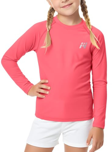 MEETWEE Girl Rash Guard Rash Vest, UPF50+ Sun Protection UV Short Sleeve Top, Children Swimming Shirt Quick Dry
