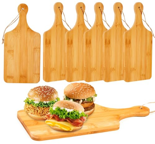 Benhurb 6pcs Small Bamboo Chopping Board Blank, Mini Charcuterie Cutting Boards with Handle for Kitchen, Personalized Wood Engraving Board Craft for Wedding Mother's Day Housewarming Present, 11X5inch