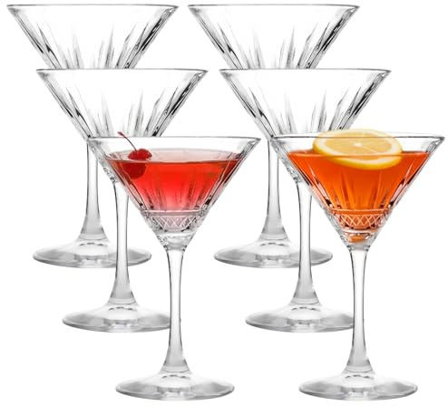 Ribbade coupéglas, set om 6 vintage martini-glas 155 ml, cocktailglas, martini-glas, champagneglas, champagneglas, margarita-glas, perfekt för fester, presenter, inflyttningsfester