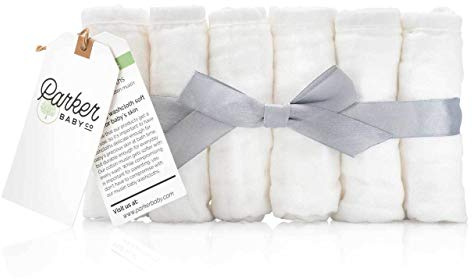 Parker Baby Washcloths - 6 Pack of 100% Cotton Muslin Wash Cloths - Soft, Absorbent and Natural - White