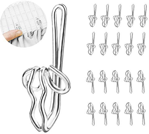 CCUCKY Metall Vorhang-Kopfhaken Packung mit 100 Vorhanghaken aus polierter Zinklegierung Vorhanghaken (Silver)