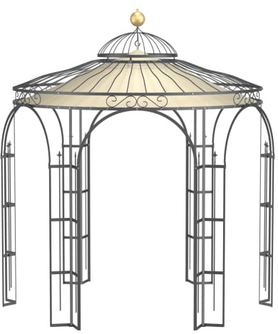 ELEO Pavillon Milano anthrazit mit Sonnensegel und Dekorkugel - rund 3x3 m Rankpavillon für den Garten handgeschmiedet Schmiedeeisen - Rosenpavillon Metall stabil - mit Sonnenschutz Dach