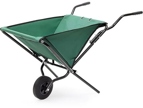 Virsus Carriola Pieghevole capacità 70 Litri 45 kg, Carrello da giardino struttura acciaio, sacca in tessuto, ruota diametro 20cm, ideale per il trasporto di legno, rifiuti da giardino, foglie - (F)