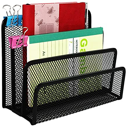 Faffooz Schreibtisch Ordner Organizer, Briefhalter Metall Schwarz, Katalogsammler Metall mit 3 Fächern, Büromaterial Organizer Dokumentenablage Ablagefächer für Briefumschlägen Dokumenten Zeitungen