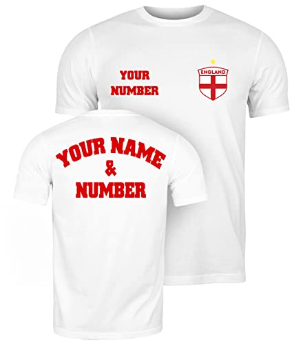 lepni.me T-shirts herr England Fotbollströja med Ditt Namn och Nummer - England Flaggmärke Personlig Retro Anpassad topp VM 2022 Fotbolls EM Fans (L Vit Flerfärgad)