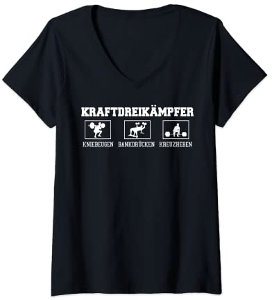 Damen Kraftdreikampf Kniebeugen Bankdrücken Kreuzheben Kraftsport T-Shirt mit V-Ausschnitt