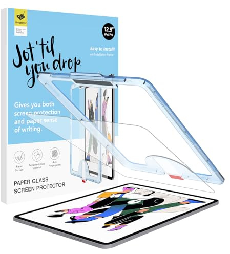 Hocents. Paperfeel Glass Screen Protector Compatible with iPad Pro 12.9 6th / 5th / 4th / 3rd Generation (2022/2021 / 2020/2018), Auto-Alignment Tool, Tempered Glass, EZ Kit