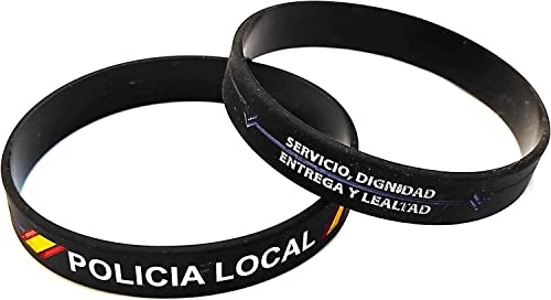 Pulsera de Goma de Silicona Gruesa con diseño de Policía Local, Servicio, Dignidad, Entrega y Lealtad - 2 Unidades