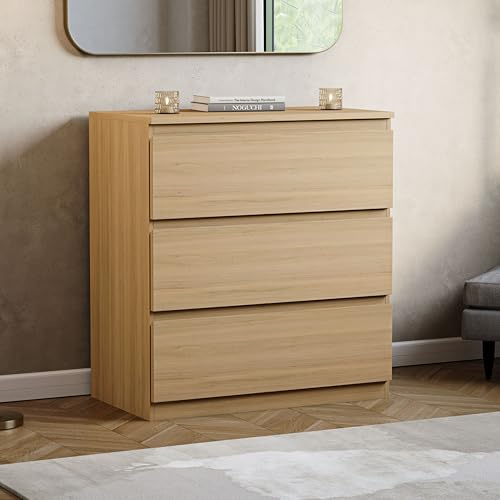 Vida Designs Denver 3 Drawer Chest of Drawers | Pine | Space-Saving Storage | 74H x 70W x 40D cm | Minimal | Smooth Metal Runner | Engineered Wood | Modern Bedroom Chest of Drawers Unit