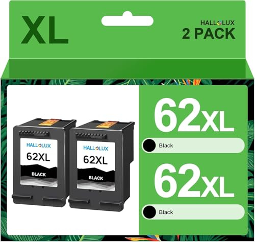 HALLOLUX 62XL Schwarz kompatibel für HP 62 Druckerpatronen 62 XL, für HP Envy 5540 Druckerpatronen 7640 5544 5545 5548 5640 5646, für HP OfficeJet 5742 5740 5744 200 250 258 Drucker (2er-Pack)