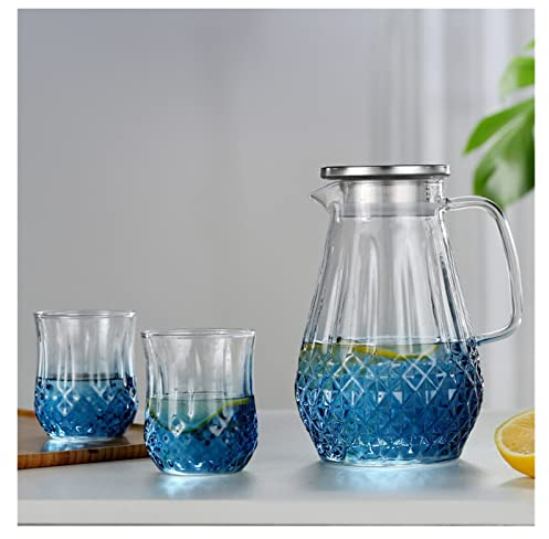 GRFIT Carafe Eau Pichet d'eau Domestique Set Borosilicate Verre Eau Froid Pot Coupe Résistant à la Chaleur Verre Thé Pichet Flower Tea Pot Jug Pichet à Thé Glacé