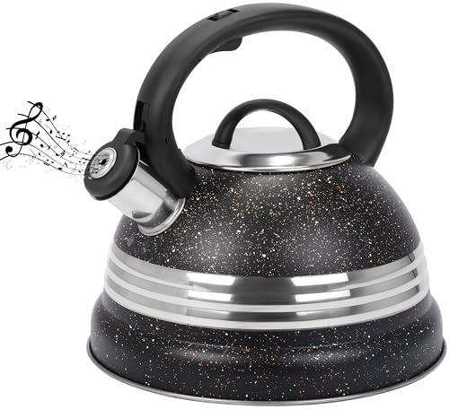 Belle Vous Tetera Negra 3L de Inducción con Silbato - Hervidor de Agua Silbante Vintage para Cocina de Gas o Induccion Vitroceramica Cocina o Camping - para Te Café e Infusiones