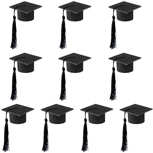 Niuhong 10 Pcs Mini Weinflasche Deko Doktorhut Niedliche Abschlusskappen Miniatur Weinflache Mützen Weinverschluss Hüte Kleiner Abschluss Cap Graduation Party Kappe Kunst DIY Handwerk Hüte (schwarz)