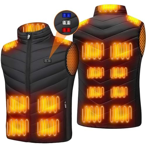 MAYFABD Veste Chauffante Gilet Chauffant Electrique Homme Femme avec 15 Zones de Chauffe Blouson Doudoune sans Manche VêTements Hiver pour Ski Plein Air RandonnéE Hiver Moto Chasse,Noir,7XL