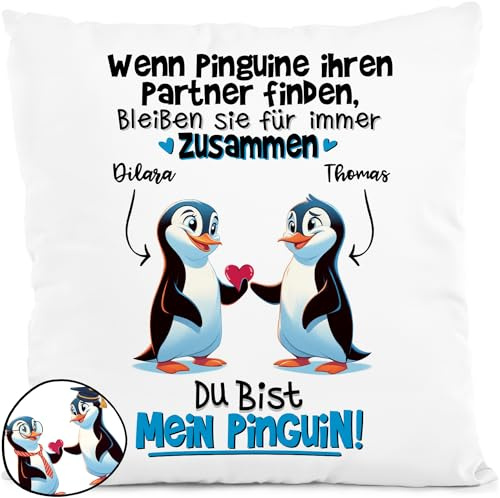 Tassenliebling® Dekokissen personalisiert Pärchen - Du bist mein Pinguin - Personalisiertes Geschenk für ihn zum Jahrestag - Partner Kissen - Liebesgeschenke - Valentinstag - 40x40cm