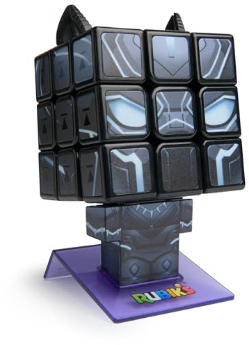 Rubik’s Cube, Black Panther Cuber, Marvel Collectible Fidget Toy & Desk Decor, Classic Color-Matching Puzzle, Problem-Solving Brain Teaser for Fans of Marvel, Stocking Stuffers for Ages 8 & Up