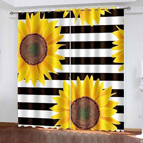 Vorhang Blickdicht Gardinen Mit Ösen - 2 Stücke 2 X 70 X 160 Cm Verdunklungsvorhänge 3D Abstrakte Pflanzensonnenblume Muster Thermovorhang Für Kinderzimmer Schlafzimmer Weihnachtsgardinen -1S4D9R1Y8B6