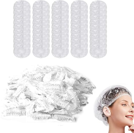 100 Stück Dusche Ohr Abdeckung, Ohr Abdeckungen, Wasserdichte Ohrabdeckung mit 100 Stück Einweg Duschhaube, Kunststoff Duschkappe für Bad, Friseursalon,Dusche,Spa