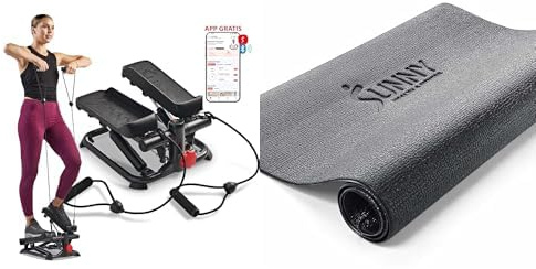 Sunny Health and Fitness Total Body Smart 2-in-1 Stepper Machine, Total Body Workout, Adjustable + Equipment Mat -Extra Small - NO. 074-XS