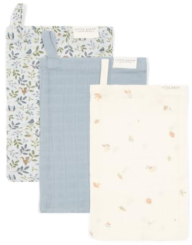 Little Dutch Waschlappen Waschhandschuh Musselin 3er Set für Baby und Kinder - Forest Friends blau