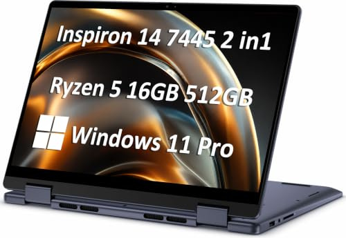 Dell Inspiron 14 7445 7440 2-in-1 Laptop, 14 FHD+ Touchscreen, AMD Ryzen 5 8640HS, 16GB DDR5 RAM, 512GB SSD, AI Copilot for Creators, Designers & Students, Backlit Keyboard, Windows 11 Pro