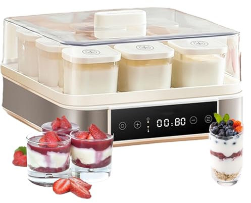 Outils Yaourtière, Machine à Fromage, avec 9 Pots en Verre et écran Tactile Intelligent avec ContrôLe de La Tempé Rature et Temps, pour Yaourt Biologique Domestique