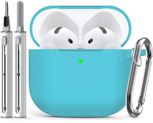 Inesore Compatible with Airpods 4 Case Cover,Silicone Protective Case for Apple Airpods 4 Active Noise Cancellation, Support Wireless Charging and Front LED Visible, with Cleaner Pen,Methylene Blue